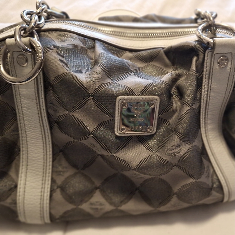 MCM Munchen Diamond Handbag Matallic Silver